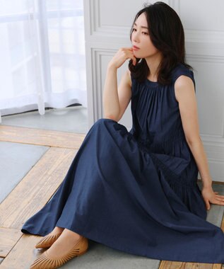 Tiaclasse 【洗える】後ろリボンシャーリングワンピース ネイビー