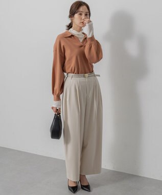 組曲 S 【加藤ローサさん着用】ポロ襟ストレッチニット キャメルテラコッタ系