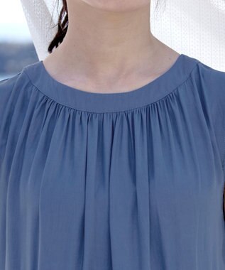 Tiaclasse 【洗える】後ろリボンシャーリングワンピース ブルー