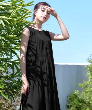 Tiaclasse 【洗える】後ろリボンシャーリングワンピース ブラック