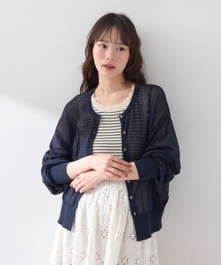 earth music&ecology 【予約】接触冷感シアークルーニットカーディガン ネイビー