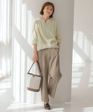 J.PRESS LADIES 【洗える】コットンブレンドチェック バンドカラー カットソー ライム系