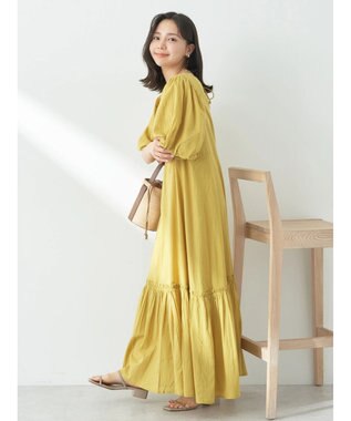 earth music&ecology コットンボイルパフスリーブワンピース Yellow