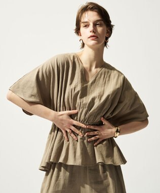 uncrave コットンリネンボイル ペプラムブラウス トープ