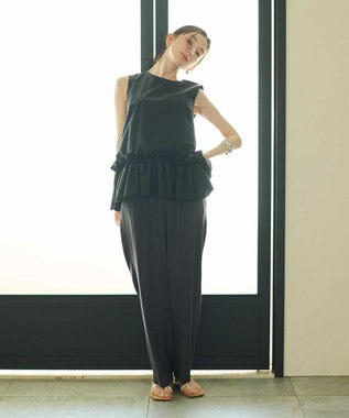 #Newans タックフリルヘムシャツ ブラック