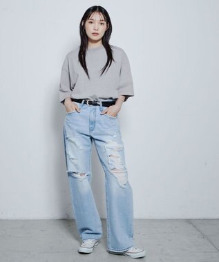 WEGO ダメージデニムワイドパンツ デニム淡色