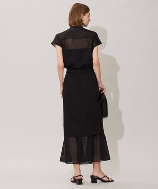 ICB 【洗える】 カラミストライプ ブラウス ブラック系