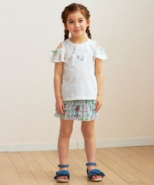 ANY KIDS 刺繍 オン・オフショルダー Tシャツ オフホワイト