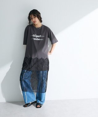 Green Parks 裾レースドッキングカットロゴチュニック