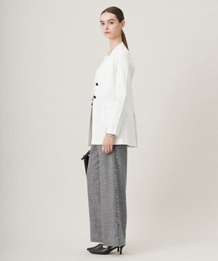 ICB 【洗える】 ライトスラブツイード ワイドパンツ ブラック×オフホワイト系