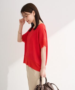 Green Parks シアーリブ切替楊柳プルオーバー Red