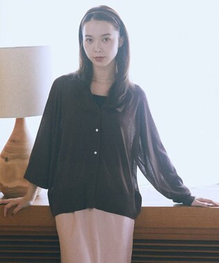 earth music&ecology 【接触冷感】キーネックシアーカーディガン Brown