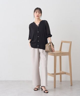 earth music&ecology 【接触冷感】キーネックシアーカーディガン Black