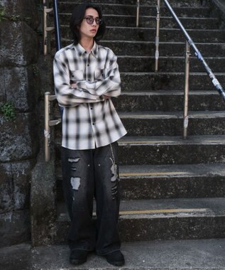 WEGO 【ユニセックス着用ITEM/SMLサイズ展開】オンブレチェックシャツ（LS） 柄2