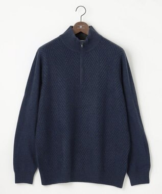 JOSEPH ABBOUD 【キングサイズ】カシミヤブレンド ハイネック ZIP プルオーバーニット ネイビー系