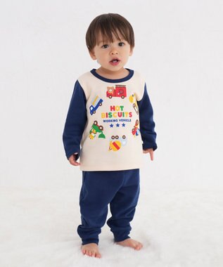 MIKI HOUSE HOT BISCUITS 【80-120cm】 働く車 ミニ裏毛 ルームウェア上下セット