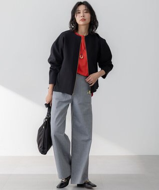 23区 【洗える】スラブツイルストレッチ ワイド パンツ ネイビー系