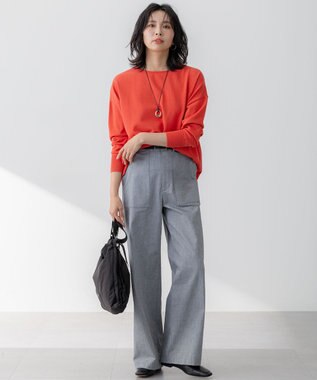 23区 【洗える】スラブツイルストレッチ ワイド パンツ ネイビー系