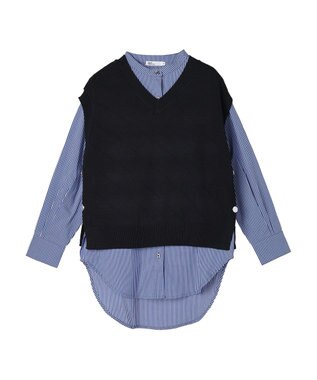 CRAFT STANDARD BOUTIQUE 【洗える】ニットベスト+バンドカラーシャツ-SET Navy