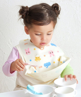 MIKI HOUSE HOT BISCUITS 総柄 お食事スタイ アイボリー