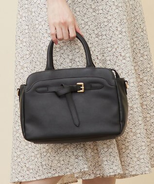 ANY SIS 【2WAY】ベルトバックルラウンドミディトート バッグ ブラック