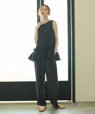 #Newans タックフリルヘムシャツ ブラック