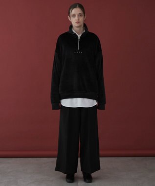 WEGO 【ユニセックス着用ITEM】マイクロシャギーワンポイントハーフZIPプルオーバー ブラック