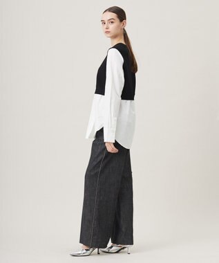 ICB L 【2WAY・洗える】シャツクロスコンビニットプルオーバー ブラック系