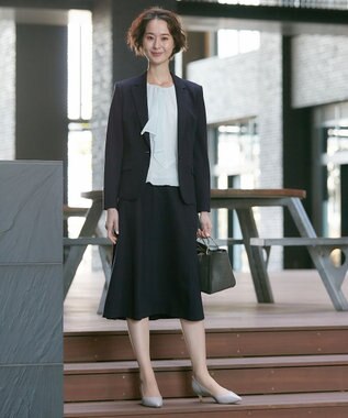 自由区 S 【洗える】WASHABLEPONTE セミフレアスカート ネイビー系