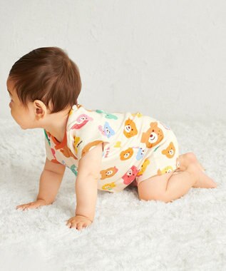 MIKI HOUSE HOT BISCUITS 【70-80cm】 カラフルビーンズ 総柄ショートオール マルチカラー