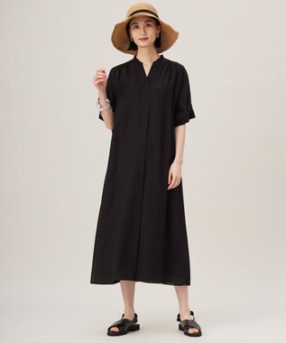 自由区 S 【接触冷感・UVケア・抗菌防臭・洗える】リヨセルポプリンシャツ ワンピース ブラック