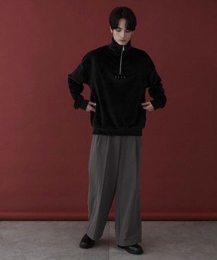 WEGO 【ユニセックス着用ITEM】マイクロシャギーワンポイントハーフZIPプルオーバー ブラック