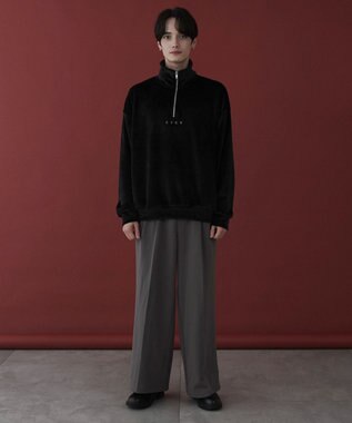WEGO 【ユニセックス着用ITEM】マイクロシャギーワンポイントハーフZIPプルオーバー ブラック