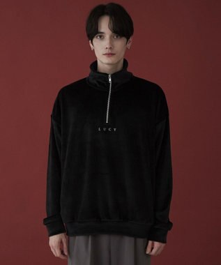 WEGO 【ユニセックス着用ITEM】マイクロシャギーワンポイントハーフZIPプルオーバー ブラック