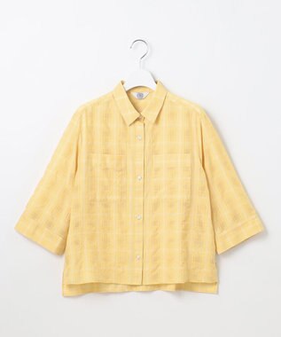 J.PRESS LADIES 【洗える】SHEER チェック シャツ ブラウス マリーゴールド系