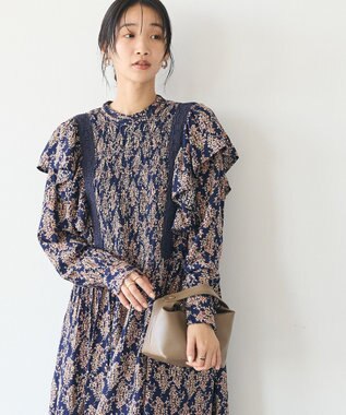 CRAFT STANDARD BOUTIQUE シャーリング袖フリルワンピース Flower yellow