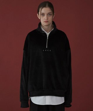 WEGO 【ユニセックス着用ITEM】マイクロシャギーワンポイントハーフZIPプルオーバー ブラック