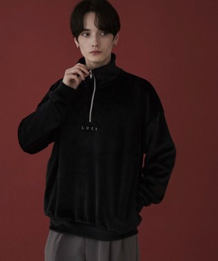 WEGO 【ユニセックス着用ITEM】マイクロシャギーワンポイントハーフZIPプルオーバー ブラック