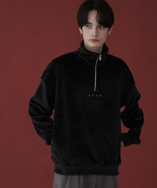 WEGO 【ユニセックス着用ITEM】マイクロシャギーワンポイントハーフZIPプルオーバー ブラック