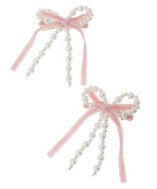 Maison de FLEUR パールベロアリボン2セットクリップ Pink