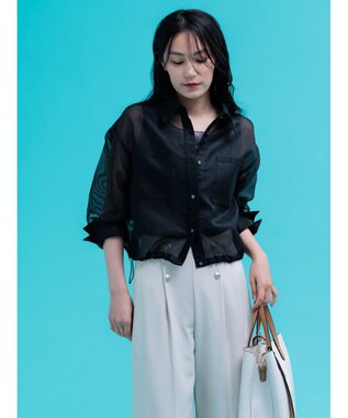 Te chichi シアーコードストライプシャツ ブラック
