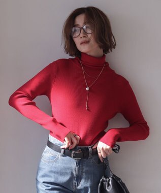 WEGO 【2025年秋冬新作】リブタートルニット レッド