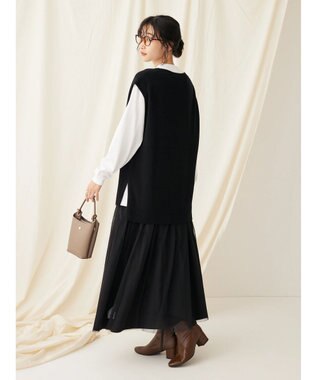 CRAFT STANDARD BOUTIQUE 【2点セット】洗える 60/2 14G片畦Vネックベスト+ロンTEE SET Black