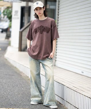 WEGO 【ユニセックス着用ITEM】スノーウォッシュダメージアップリケT（SS） ブラウン