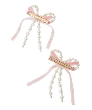 Maison de FLEUR パールベロアリボン2セットクリップ Pink