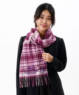 AURORA 【 ANNA SUI（アナ スイ）】マイメロディ&クロミ 刺しゅうブローチ付きチェックマフラー ピンク