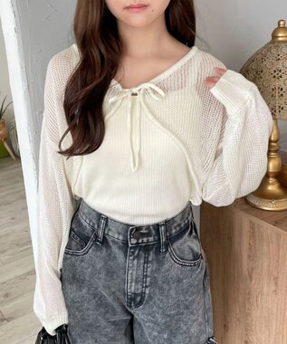 WEGO アンサンブルメッシュリボンカーディガン オフホワイト