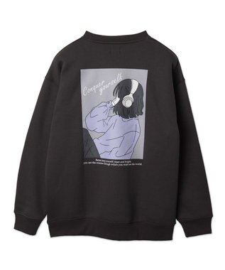 WEGO 【ユニセックス着用ITEM】ガールイラストグラフィックプルオーバー ブラック中濃色