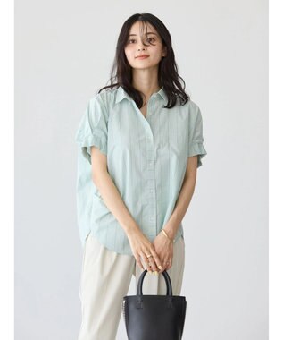 AMERICAN HOLIC ＵＶカット袖タックフレンチスリーブシャツ Stripe Green