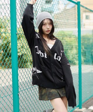 WEGO 【ユニセックス着用ITEM】ダメージジャガードカーディガン ブラック